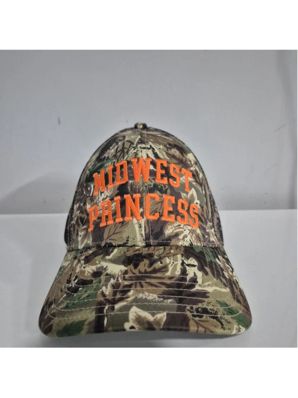 Women's Otto Camo Midwest Princess Trucker Hat One Size Green Orange